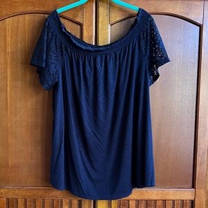 Lane Bryant Navy Lace Sleeve Convertible Top
